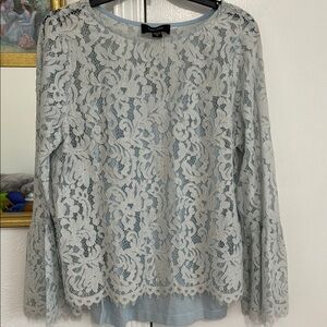 Elegant Lace Overlay Top in light blue